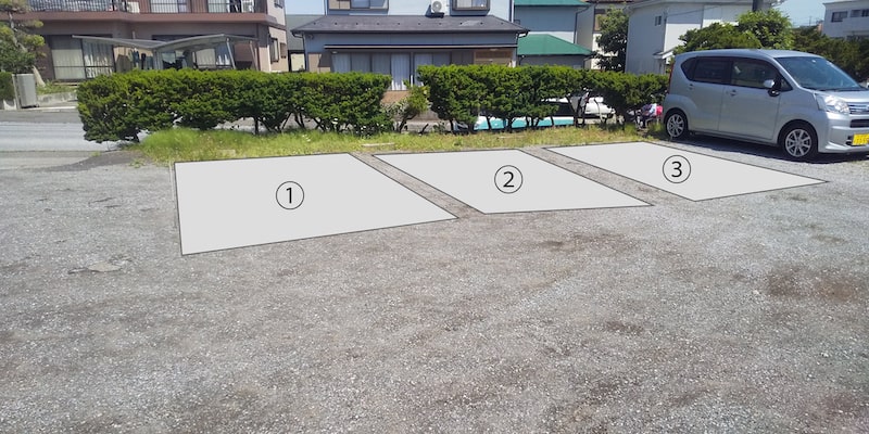 入って手前側（道路側）に3台分の駐車スペース